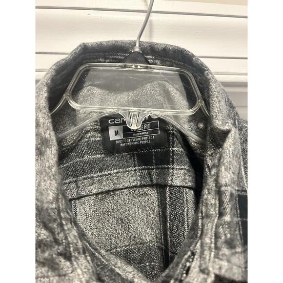 Carhartt Men Gray Plaid Flannel Loose Fit Long Sleeve Button Shirt Size Medium - Picture 3 of 5